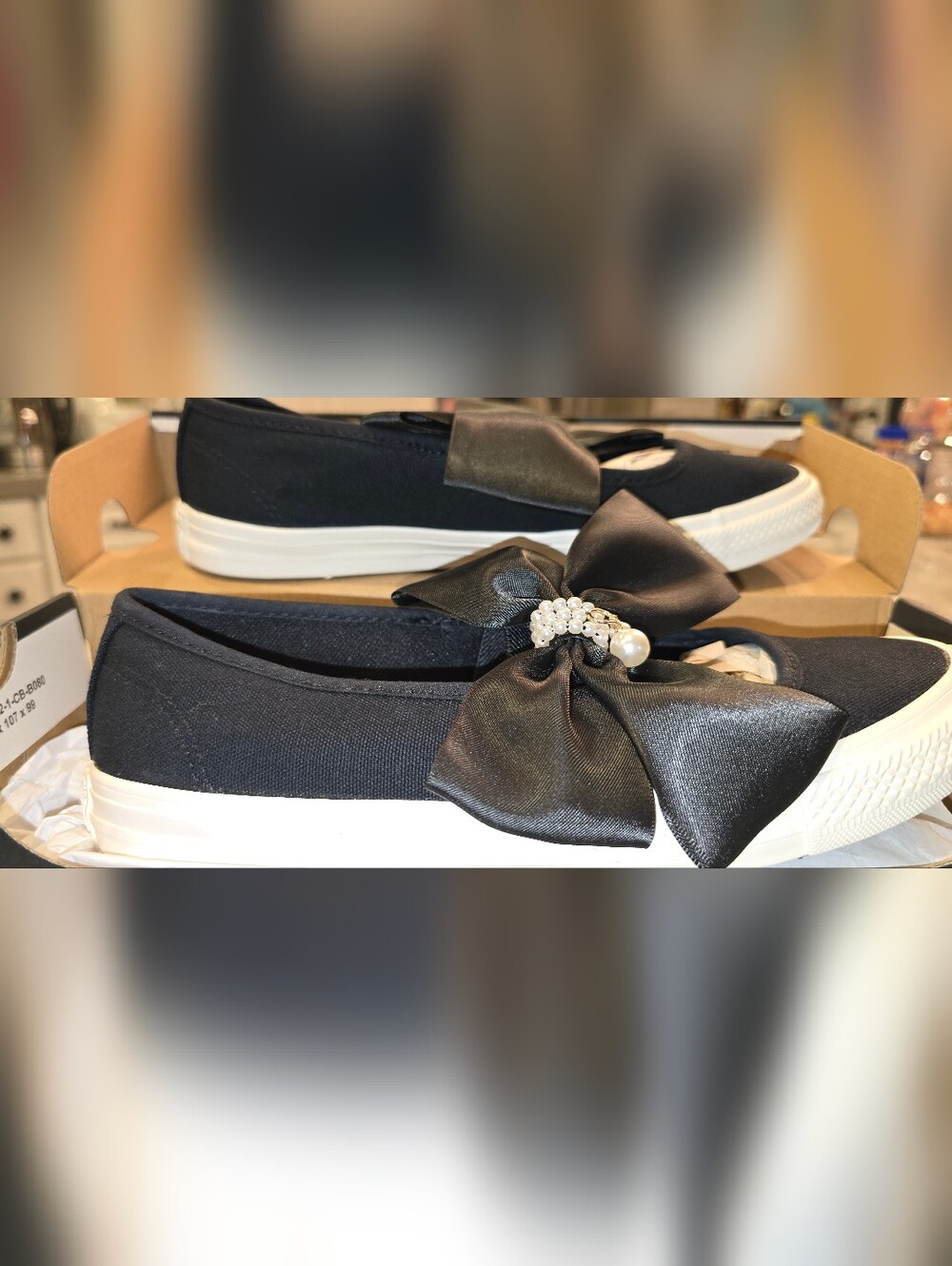 Converse Black Slip-On Sneakers with Satin Bows and Pearl Accents - Picture 4 of 5